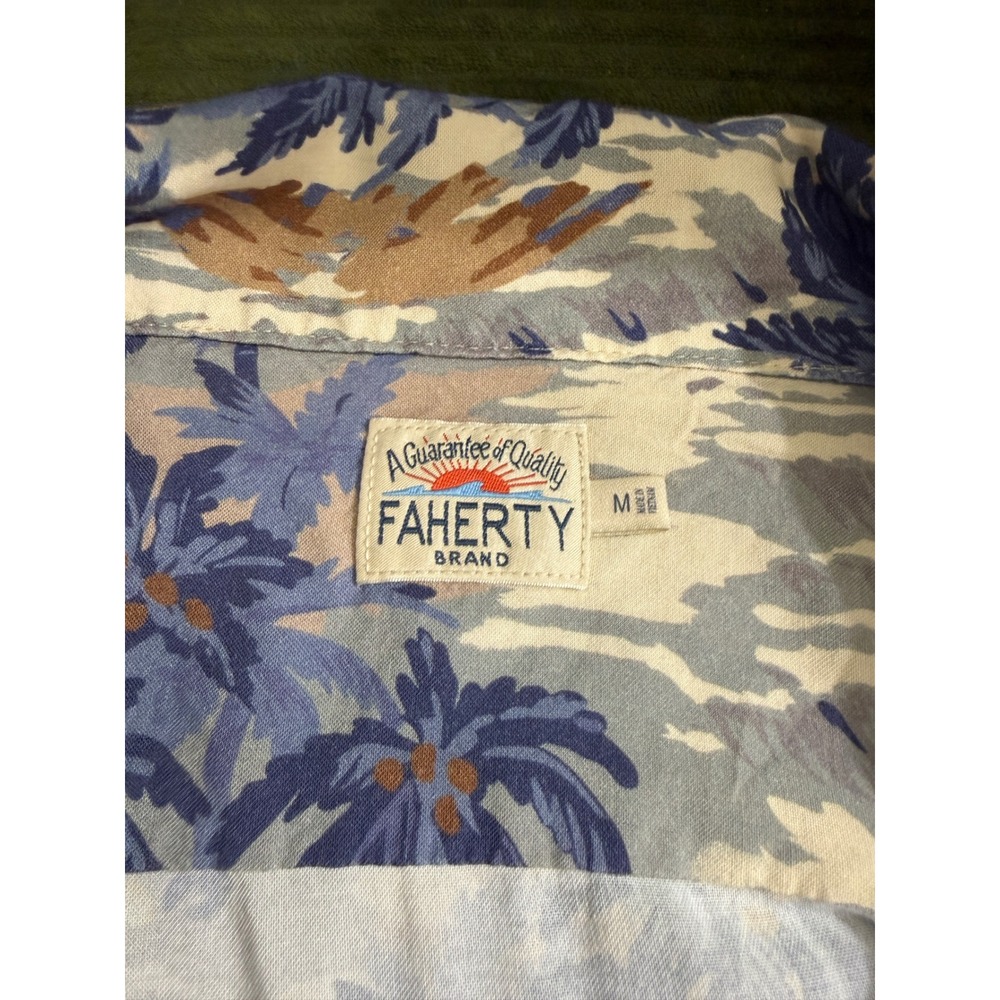 Faherty Men Blue Tropical Palm Tree Viscose Camp Shirt Summer Comfort M GG02 - Picture 5 of 8